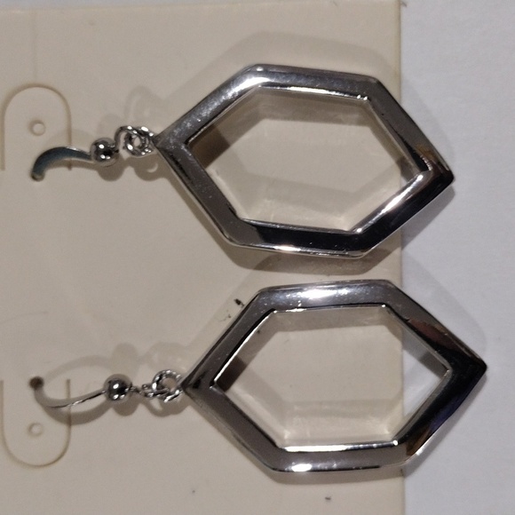 Elegant Silver tone Hexagon Shaped Drop Dangle Earrings, Women's Fashion Jewelry - Picture 4 of 8